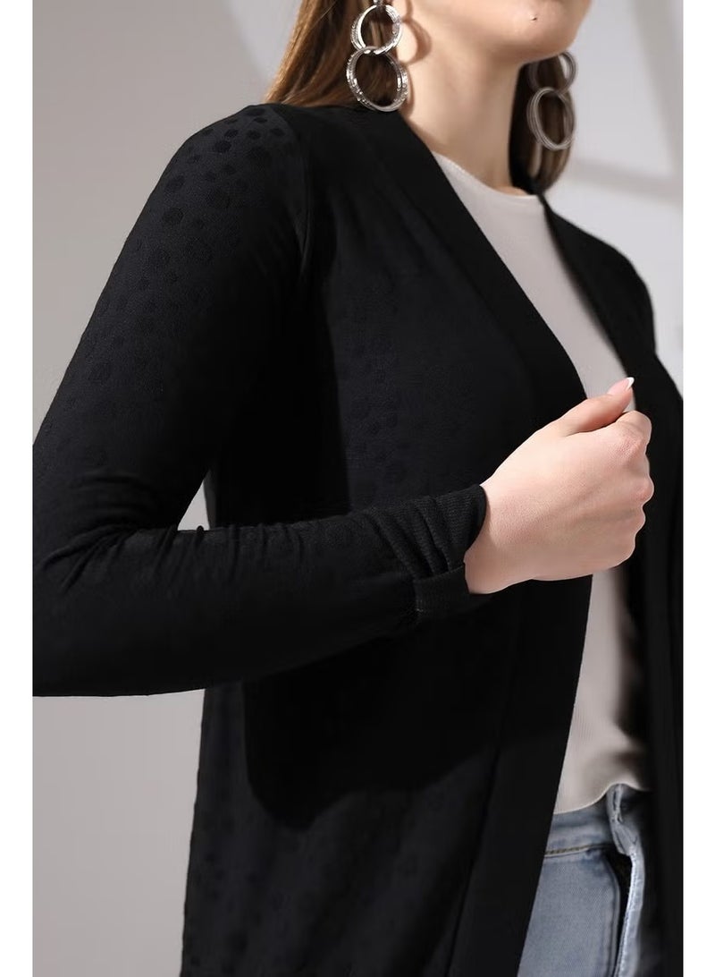 Poem Women's Long Sleeve Collar and Armband Detailed Polka Dot Jacquard Flexible Combed Cotton Long Cardigan & Hijab Cardigan - Image 1